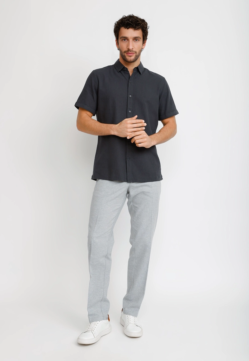 CAMISA LINO ALGODON BORIS GRIS OSCURO - 4