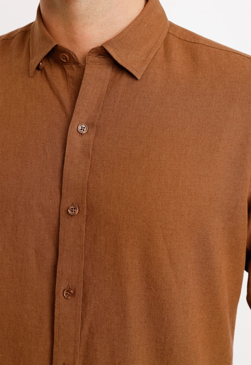 CAMISA LINO ALGODON BRAULIO CAFE - 4