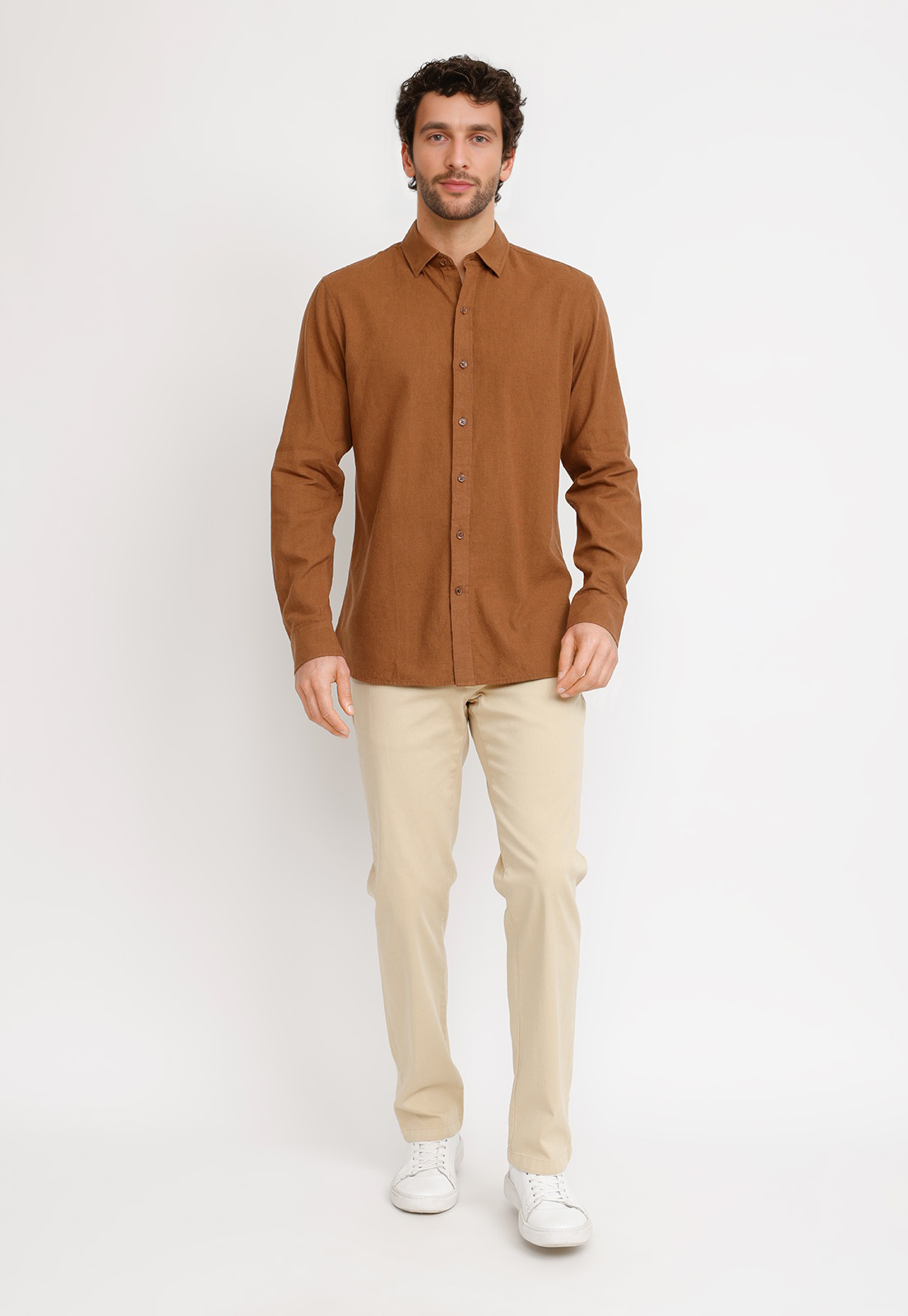 CAMISA LINO ALGODON BRAULIO CAFE - 6