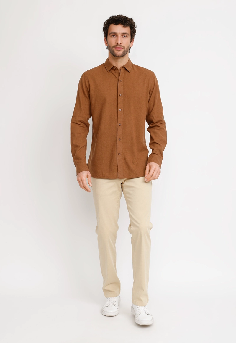 CAMISA LINO ALGODON BRAULIO CAFE - 8