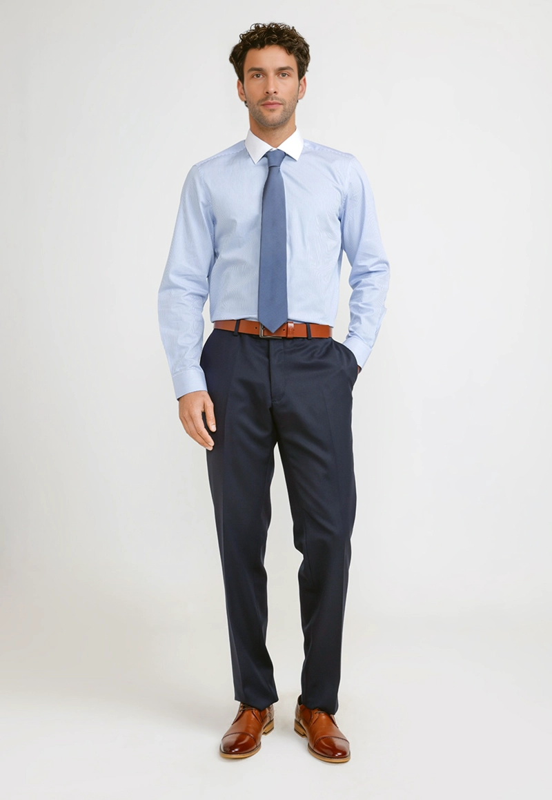 CAMISA HOMBRE FORMAL ALGODON CLASSIC CELESTE - 4