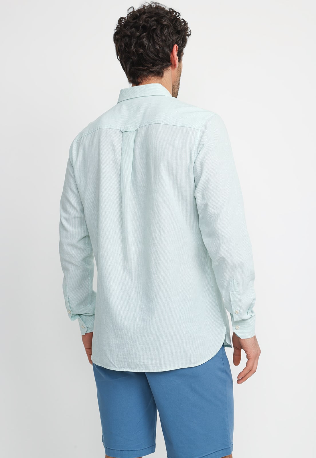 CAMISA RAYADA LINO ALGODON BRUNO VERDE - 2