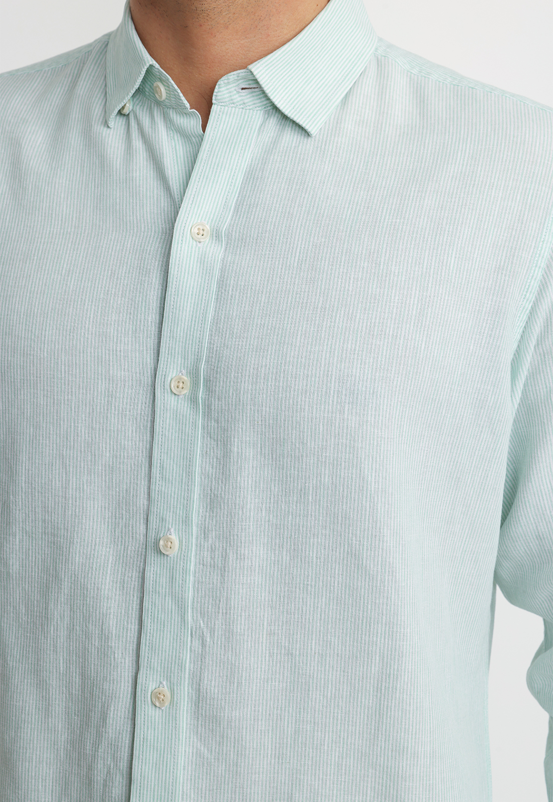 CAMISA RAYADA LINO ALGODON BRUNO VERDE - 3