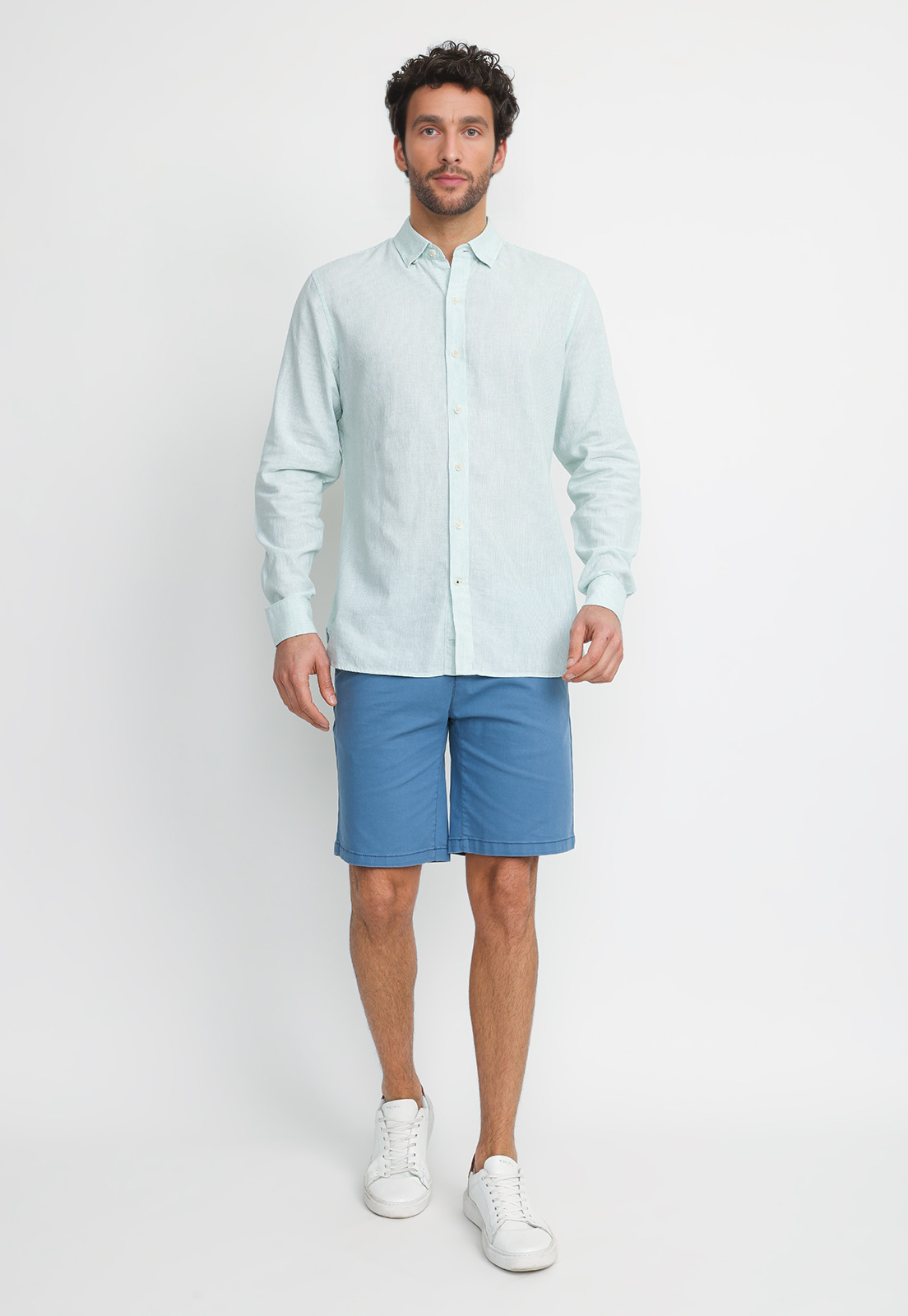 CAMISA RAYADA LINO ALGODON BRUNO VERDE - 4