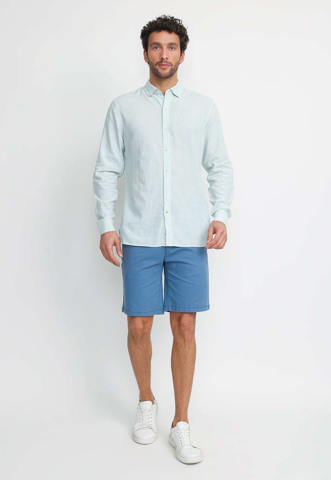 CAMISA RAYADA LINO ALGODON BRUNO VERDE - 4