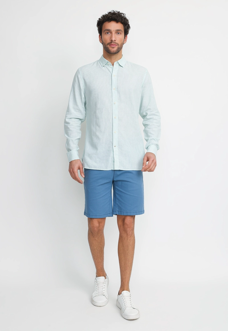 CAMISA RAYADA LINO ALGODON BRUNO VERDE - 4