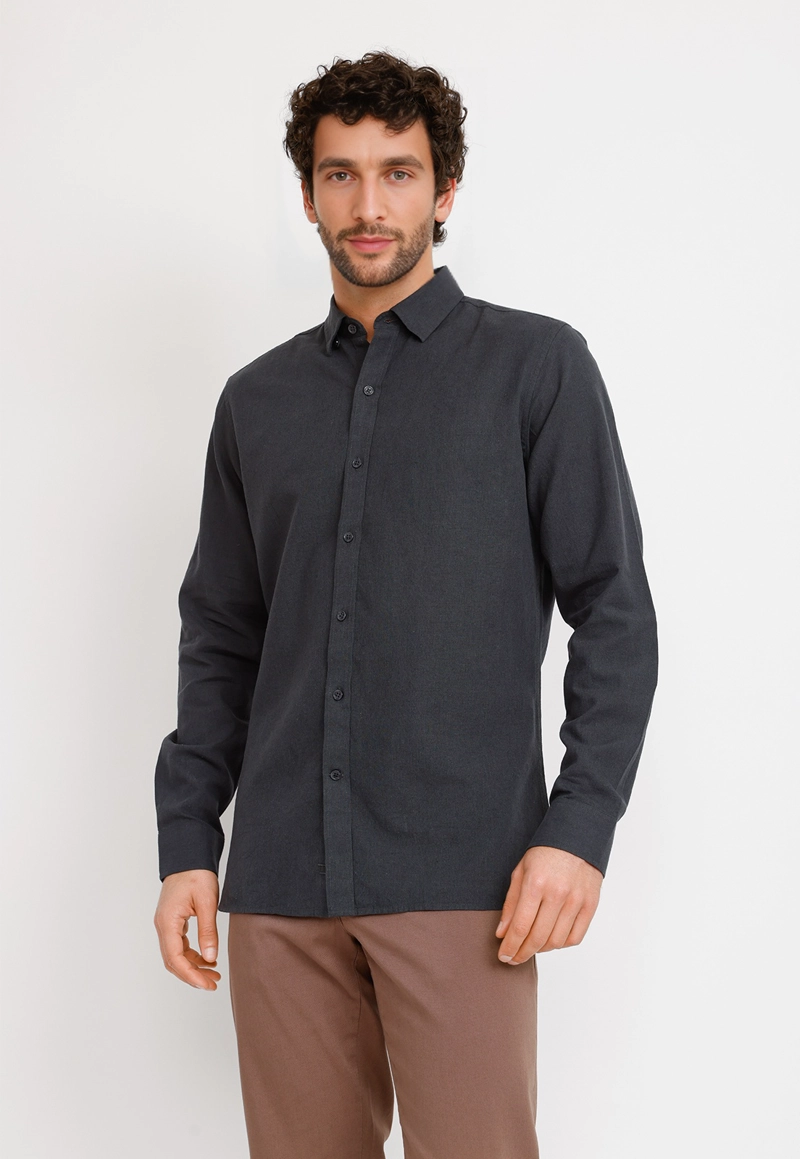 CAMISA LINO ALGODON BRAULIO GRIS OSCURO - 1