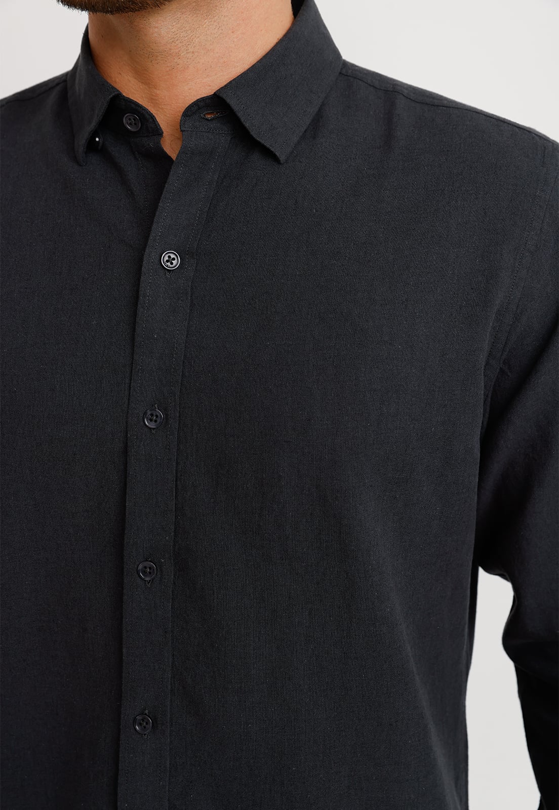CAMISA LINO ALGODON BRAULIO GRIS OSCURO - 4