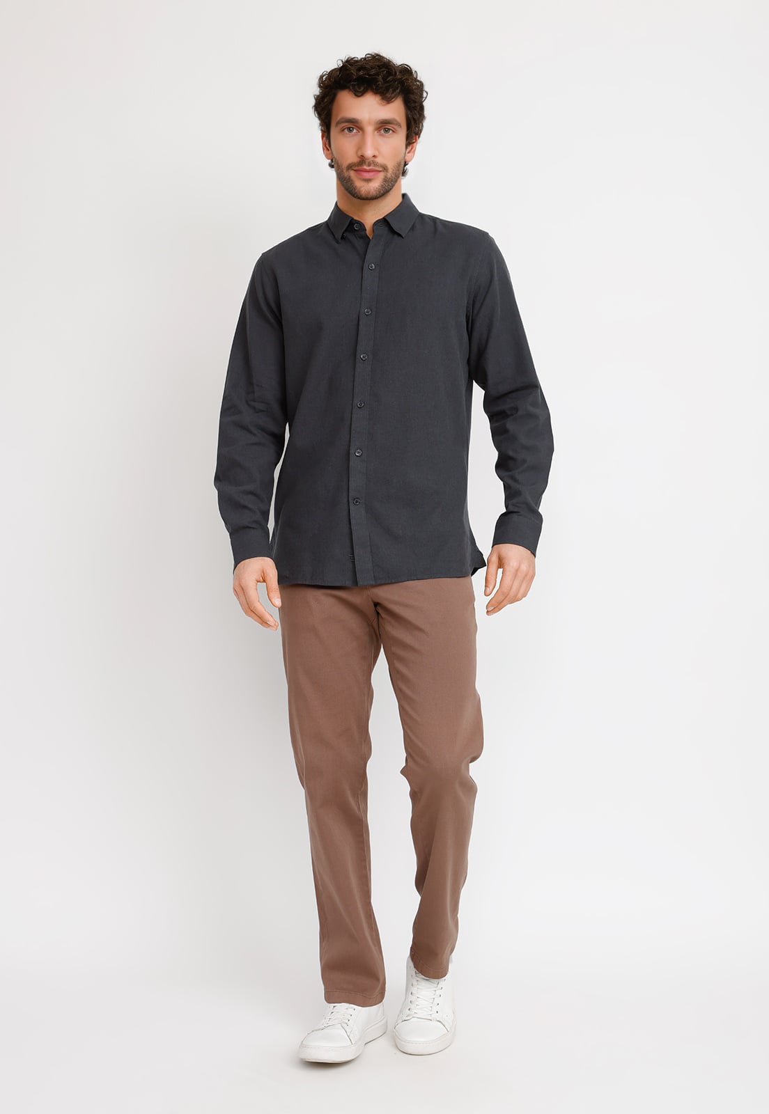 CAMISA LINO ALGODON BRAULIO GRIS OSCURO - 6
