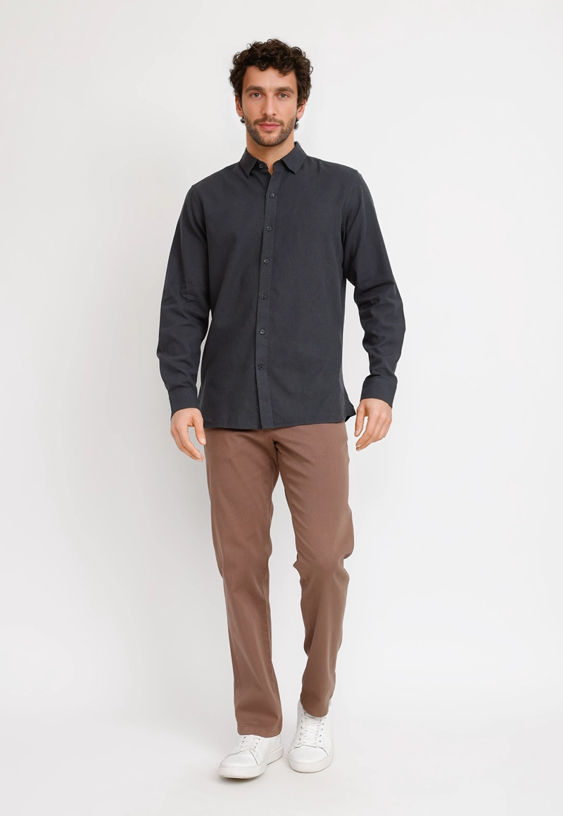 CAMISA LINO ALGODON BRAULIO GRIS OSCURO - 8