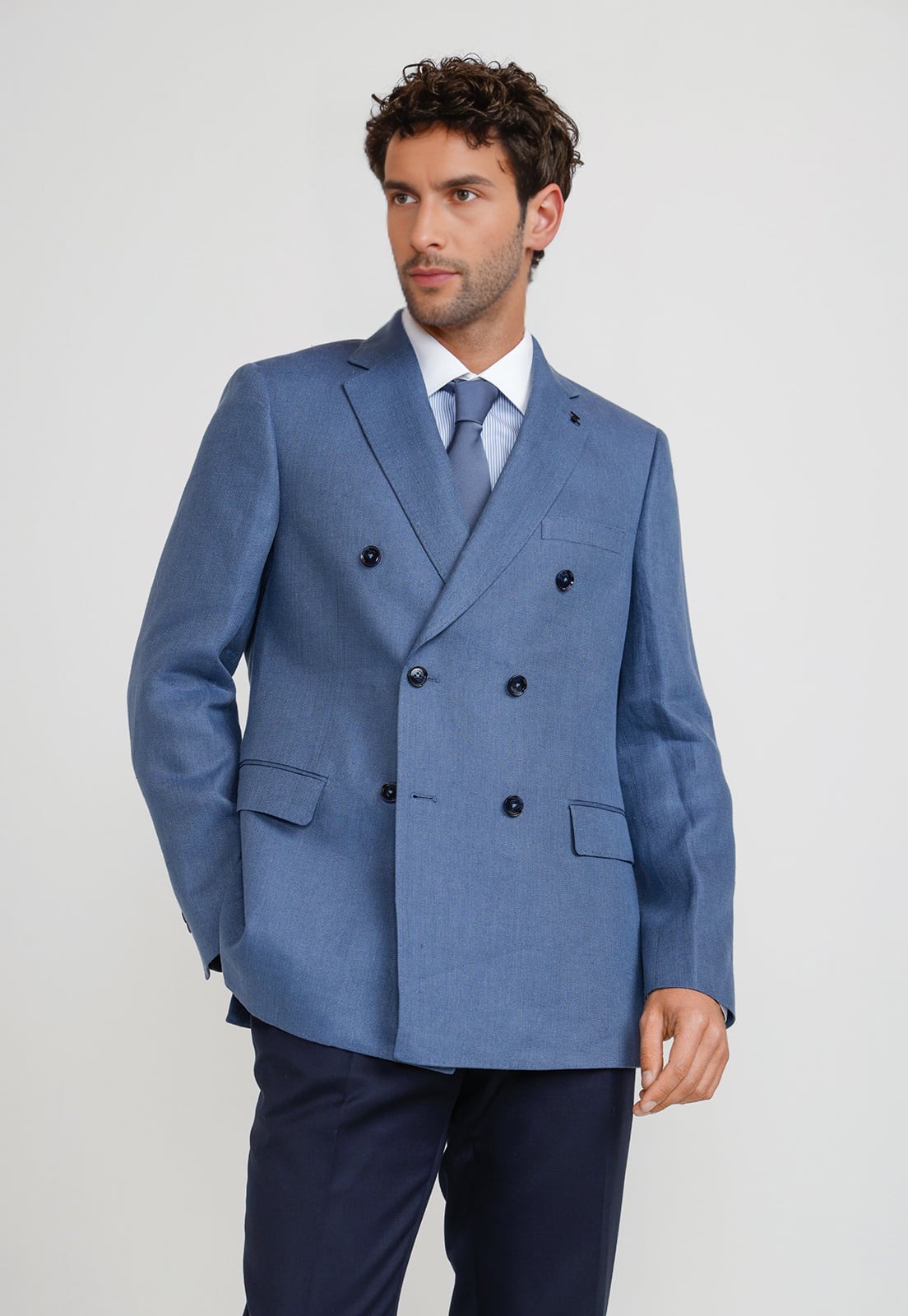 CHAQUETA HOMBRE FORMAL CRUZADA LINO MIX&COLOR AZUL - 1