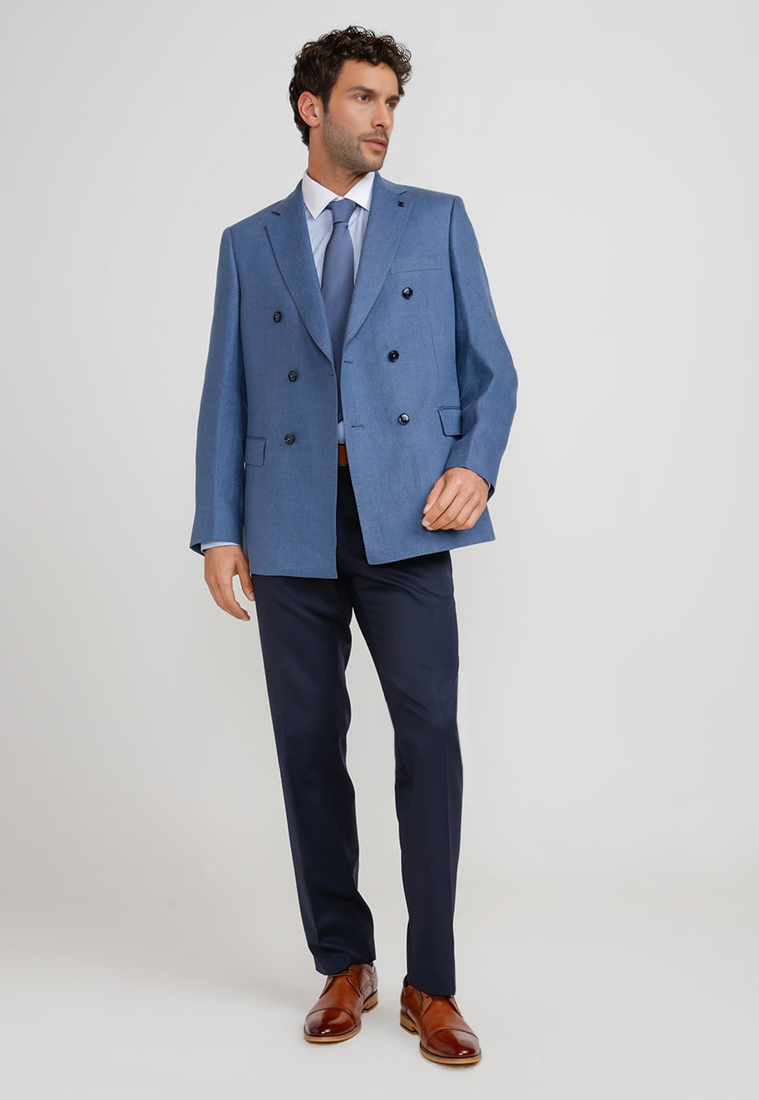 CHAQUETA HOMBRE FORMAL CRUZADA LINO MIX&COLOR AZUL - 4