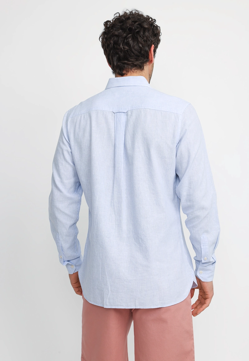 CAMISA RAYADA LINO ALGODON BRUNO CELESTE - 2