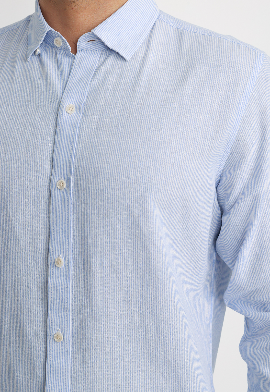 CAMISA RAYADA LINO ALGODON BRUNO CELESTE - 3