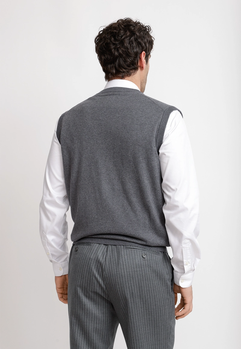 CARDIGAN HOMBRE FORMAL SIN MANGAS ALGODON SEDA GRIS - 2