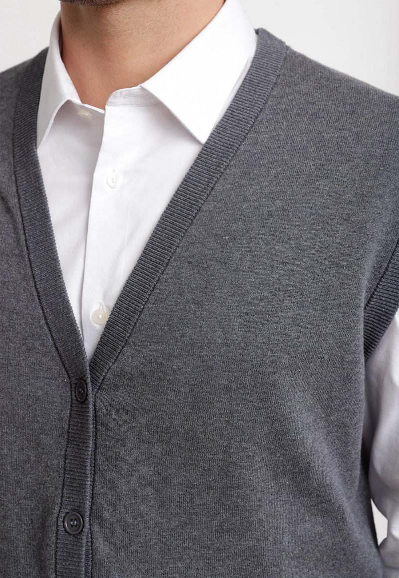 CARDIGAN HOMBRE FORMAL SIN MANGAS ALGODON SEDA GRIS - 3