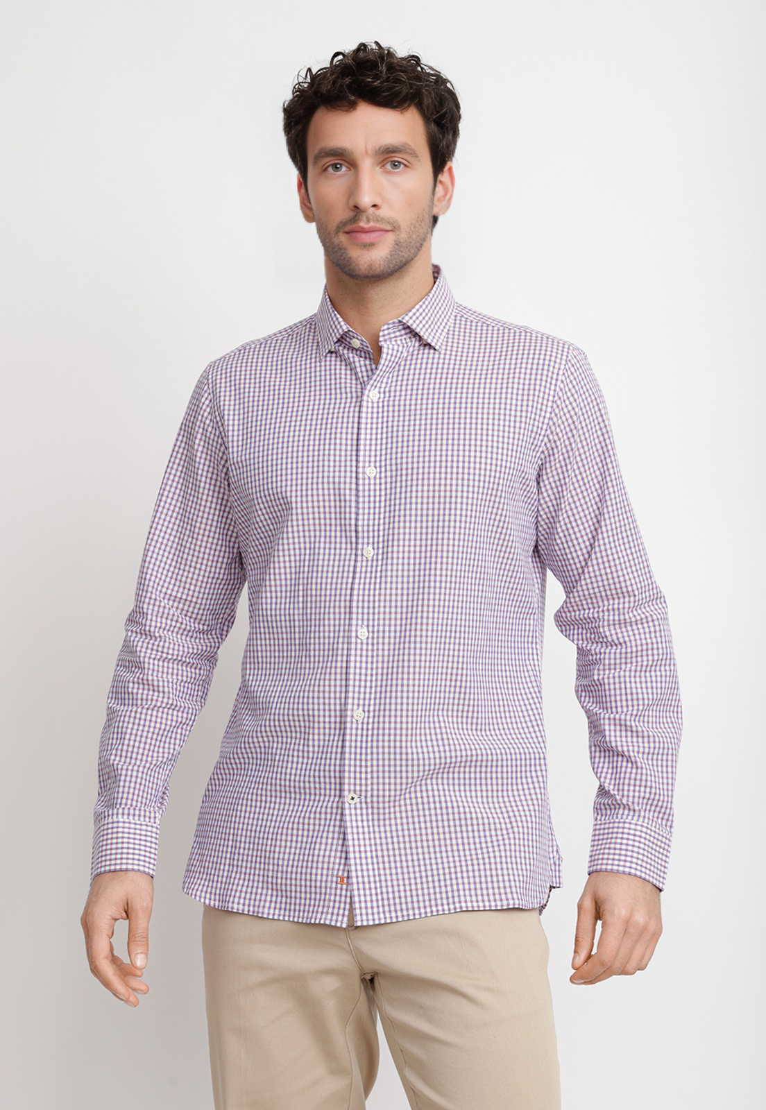 CAMISA CUADROS ALGODON BAUDILIO CORAL - 1