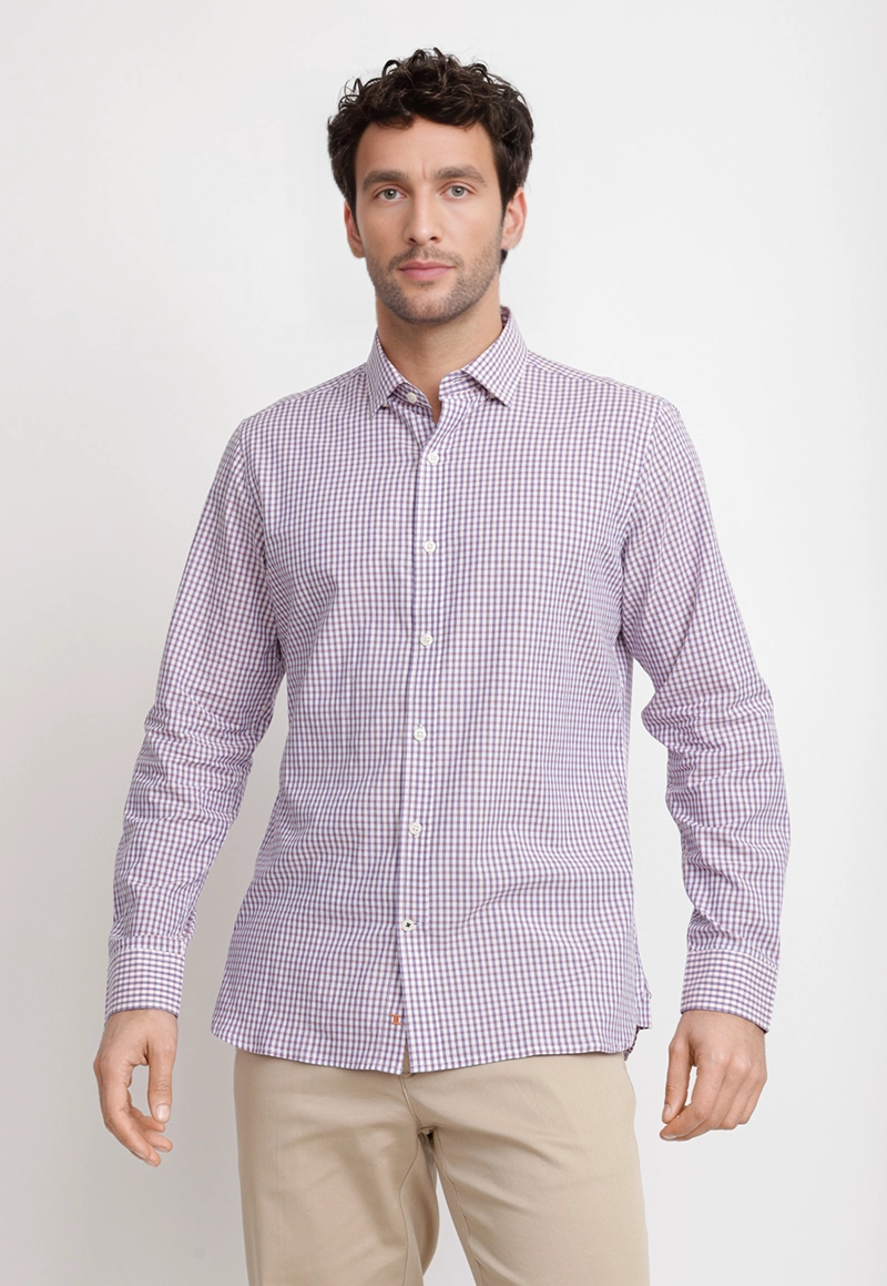 CAMISA CUADROS ALGODON BAUDILIO CORAL - 1