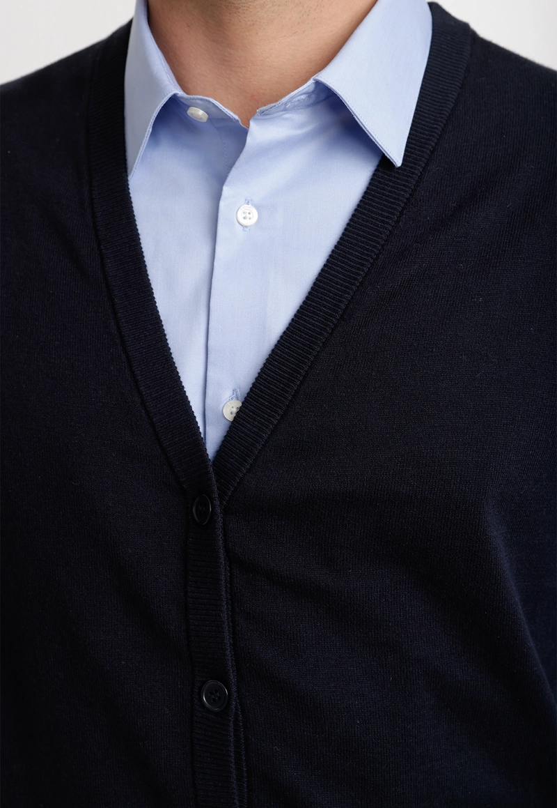 CARDIGAN HOMBRE FORMAL SIN MANGAS ALGODON SEDA AZUL MARINO - 3