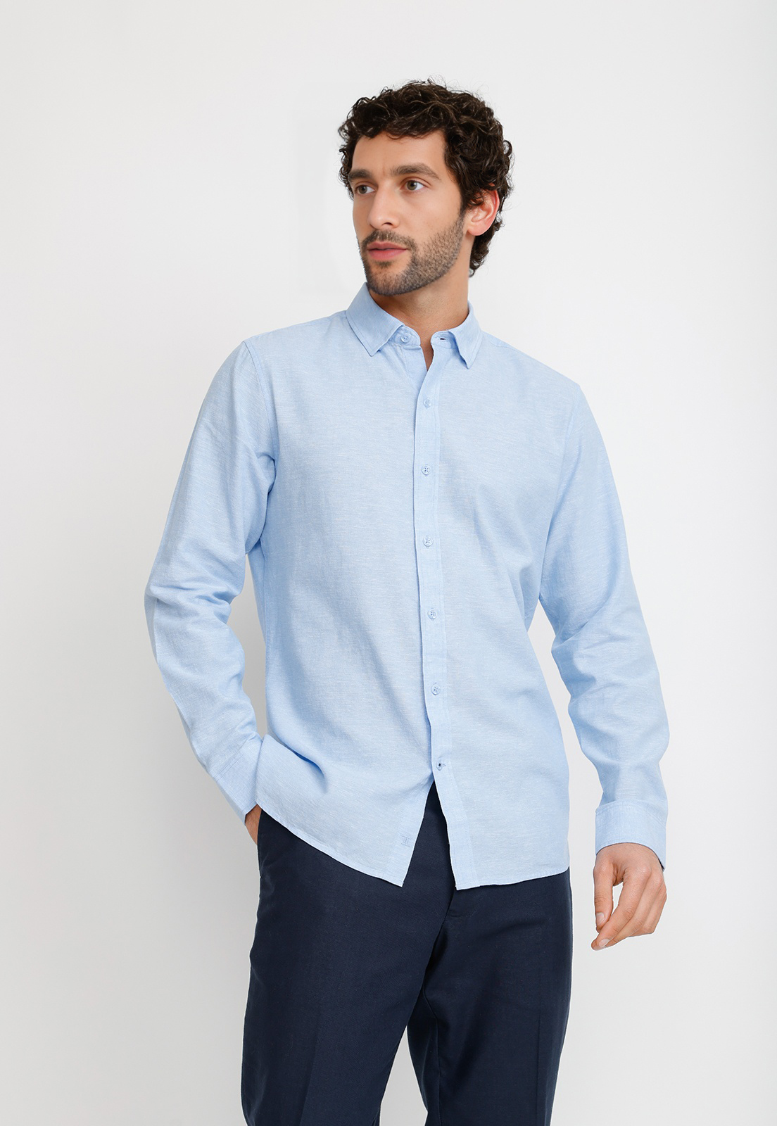CAMISA LINO ALGODON BRAULIO CELESTE - 1