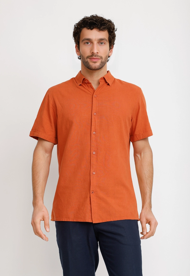 CAMISA LINO ALGODON BORIS NARANJO - 1