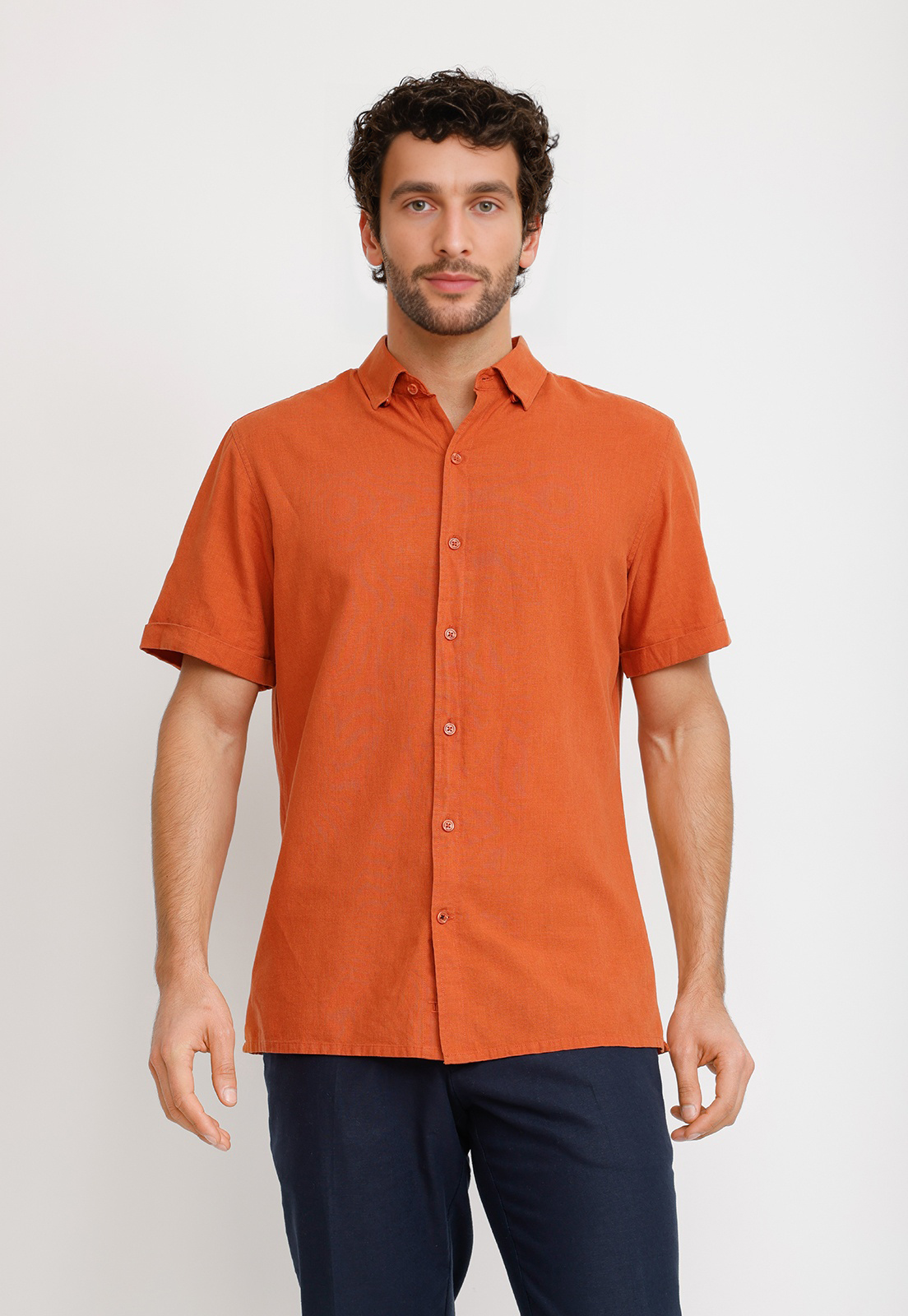 CAMISA LINO ALGODON BORIS NARANJO - 1