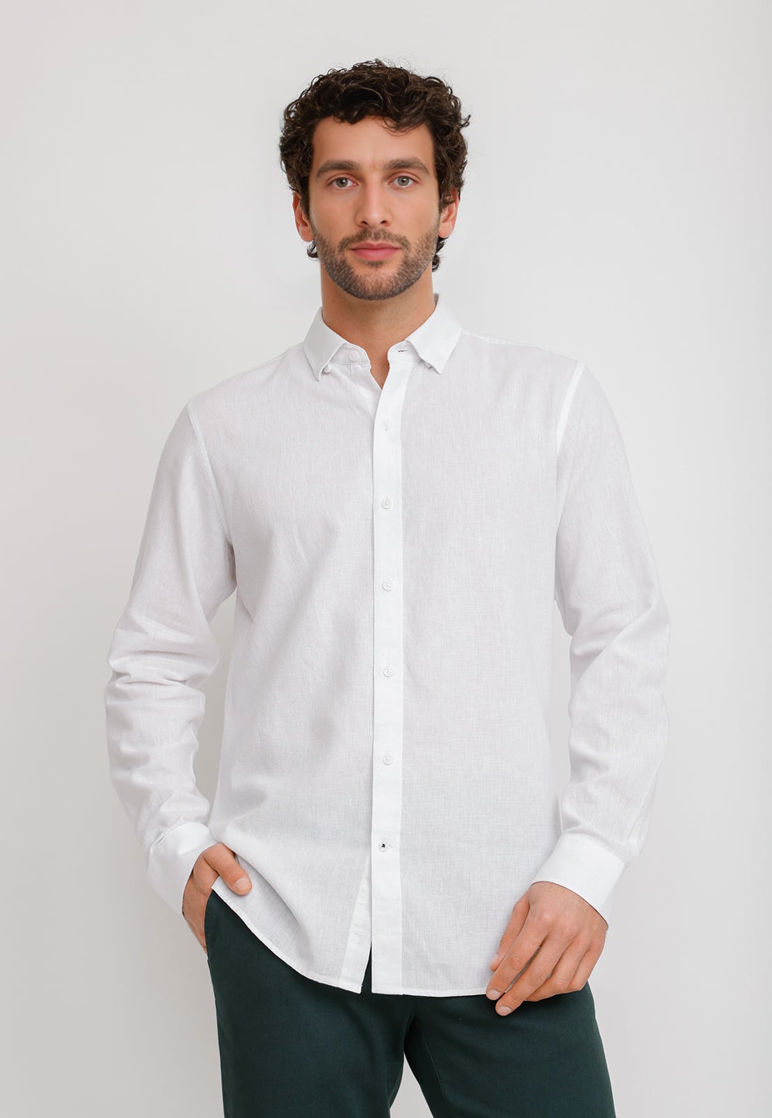 CAMISA LINO ALGODON BRAULIO BLANCO - 1