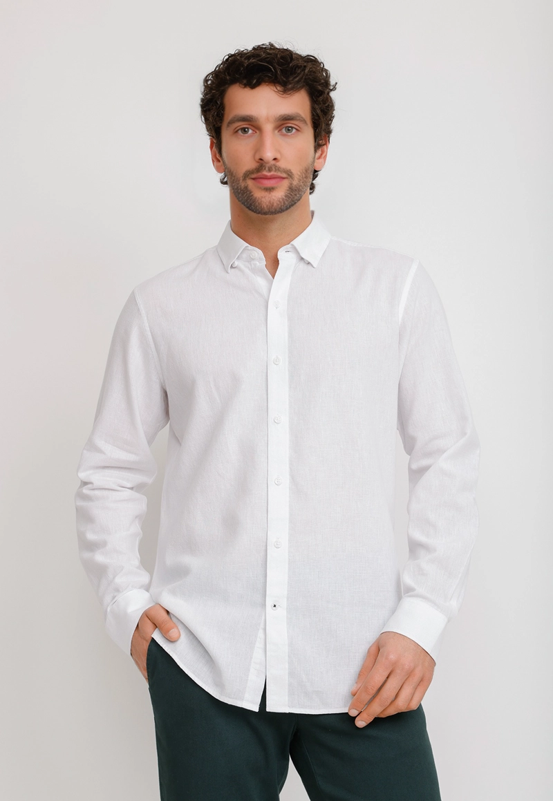 CAMISA LINO ALGODON BRAULIO BLANCO - 1