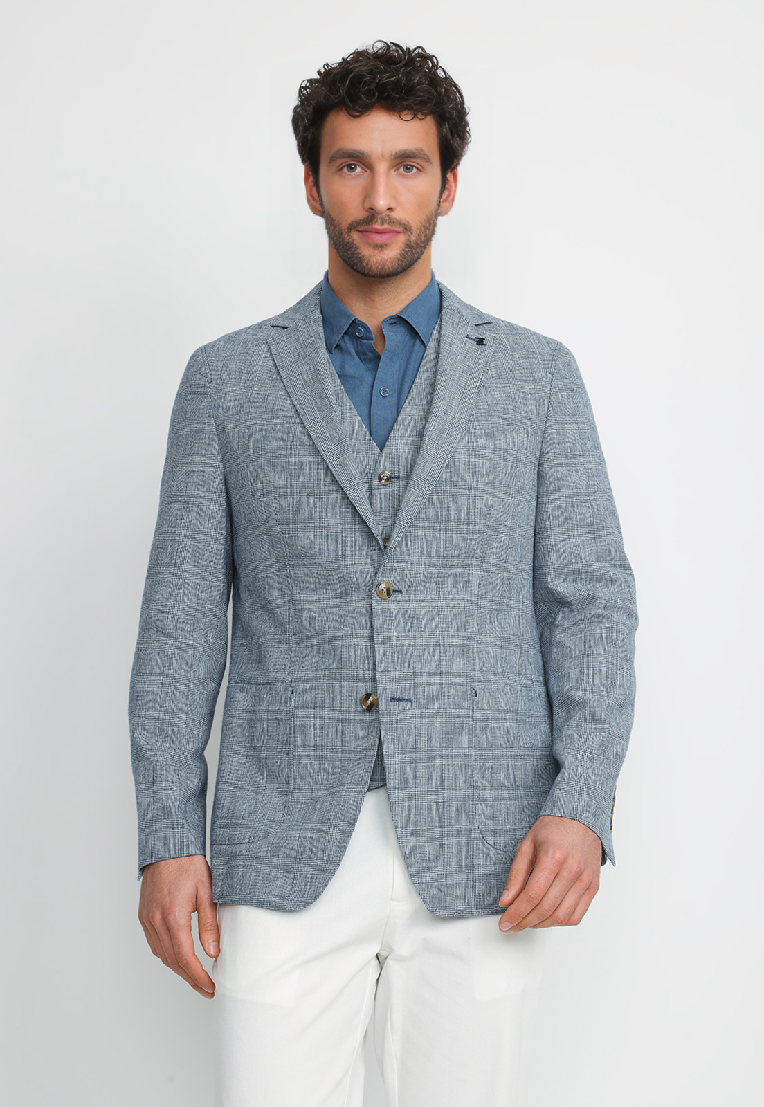 CHAQUETA HOMBRE LINO ALGODON CADEN AZUL MARINO - 1