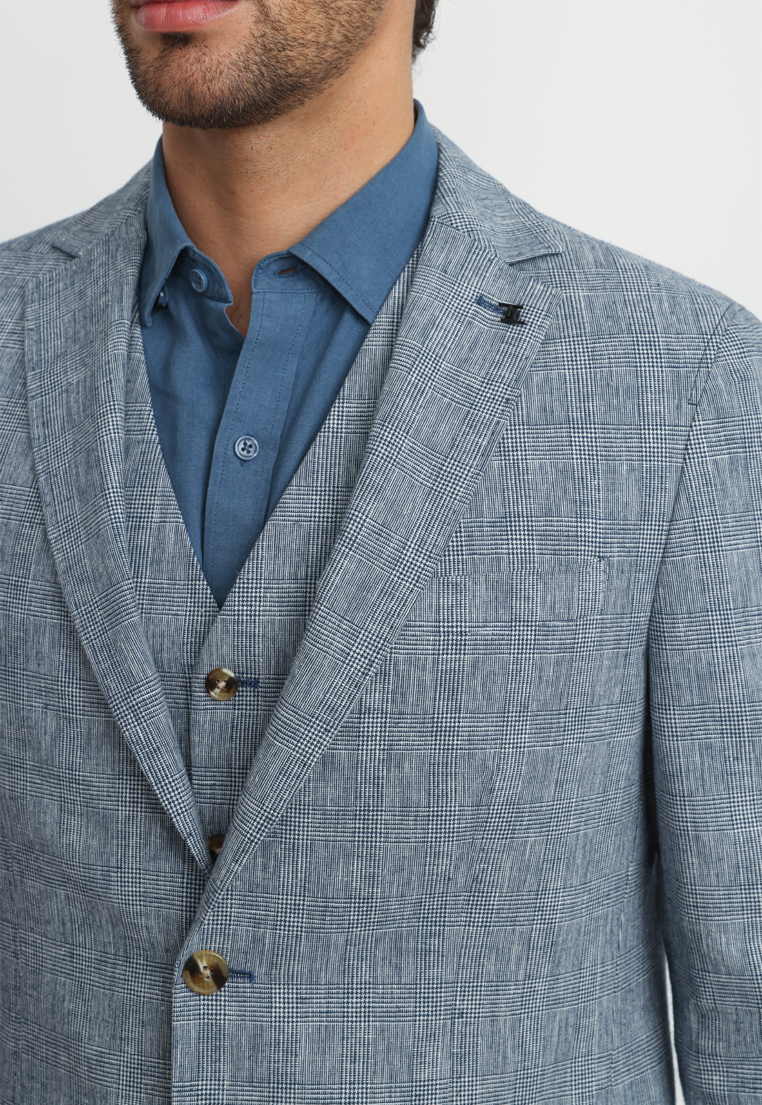 CHAQUETA HOMBRE LINO ALGODON CADEN AZUL MARINO - 3