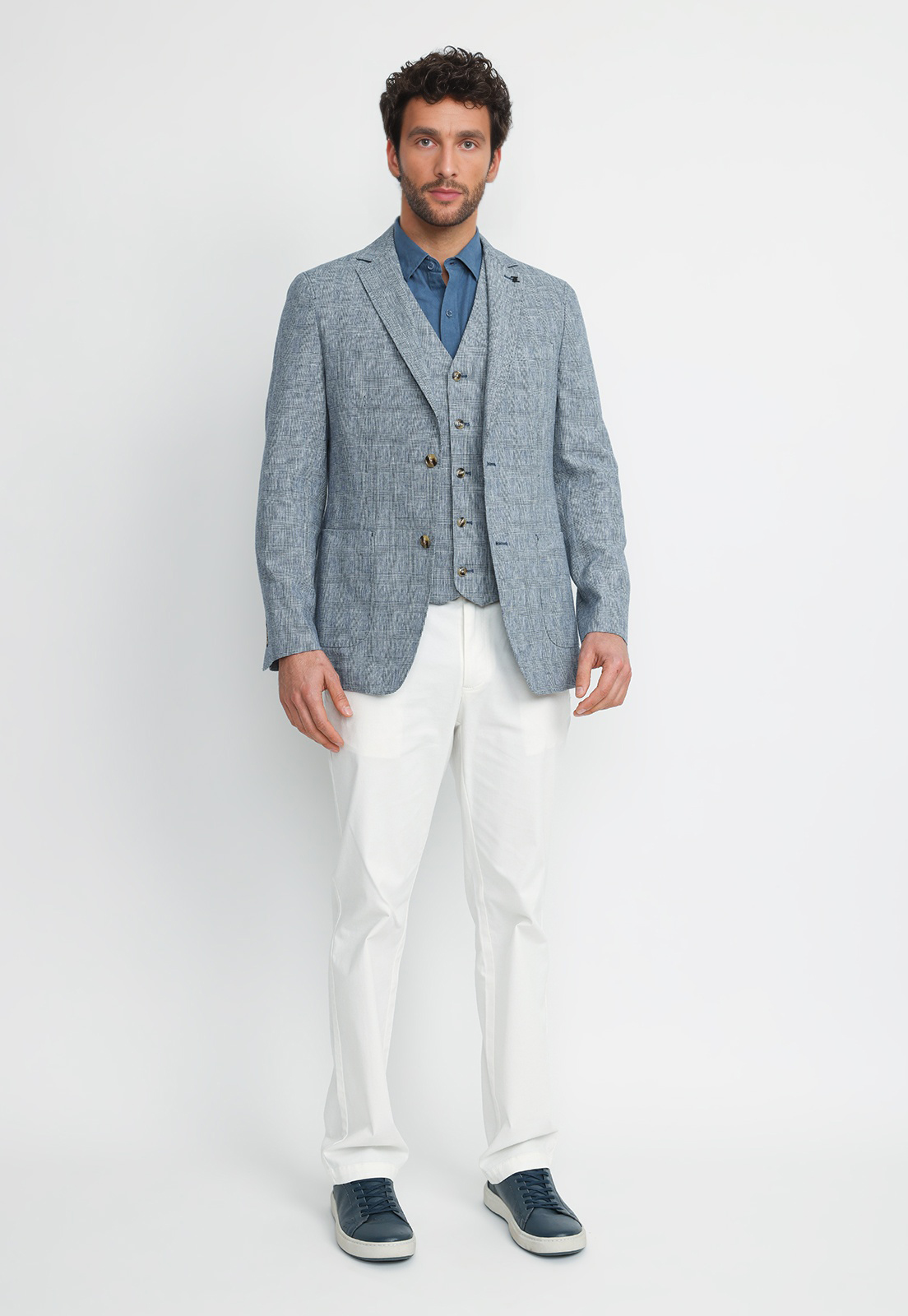 CHAQUETA HOMBRE LINO ALGODON CADEN AZUL MARINO - 4