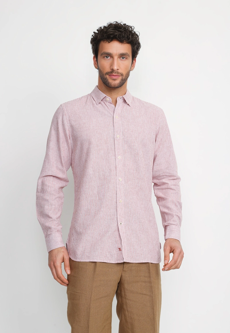 CAMISA RAYADA LINO ALGODON BRUNO NARANJO - 1