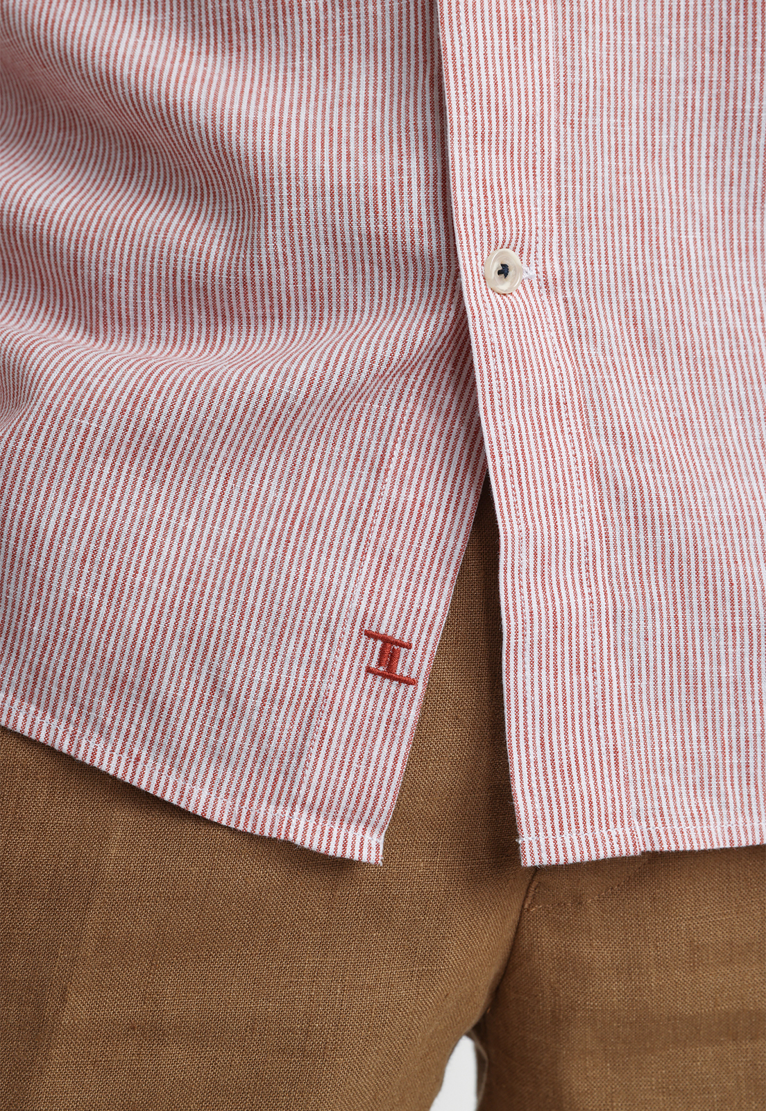 CAMISA RAYADA LINO ALGODON BRUNO NARANJO - 3