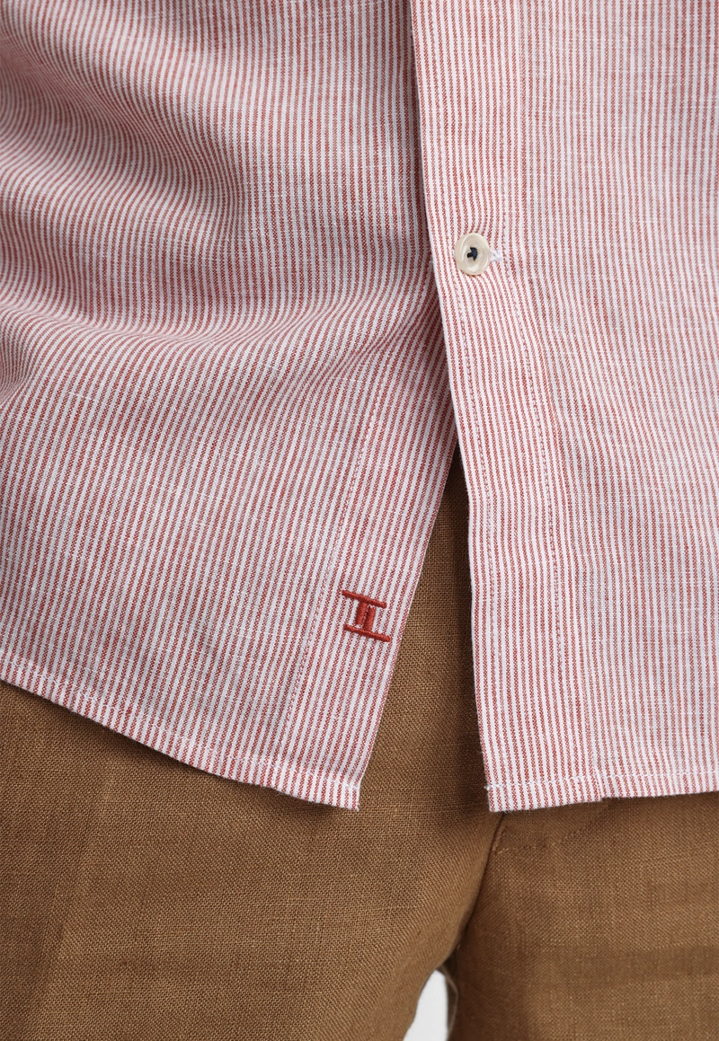 CAMISA RAYADA LINO ALGODON BRUNO NARANJO - 3