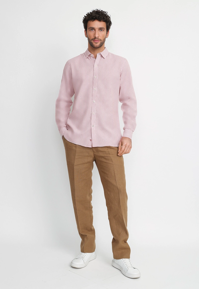 CAMISA RAYADA LINO ALGODON BRUNO NARANJO - 4