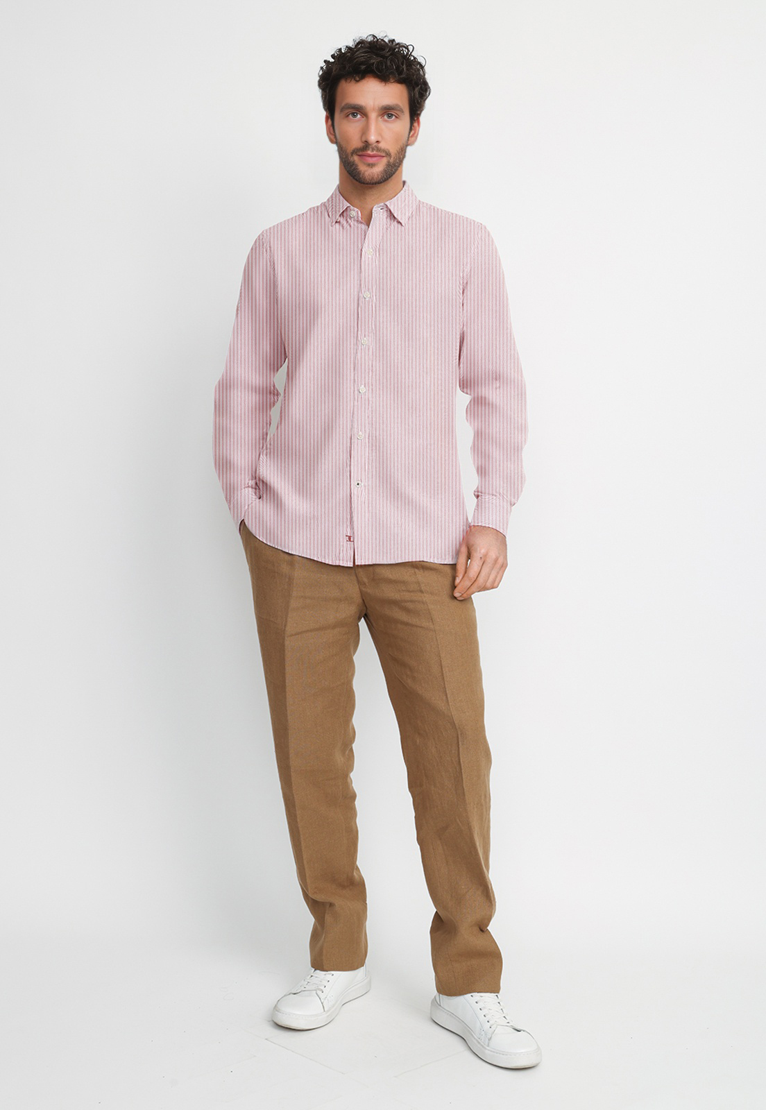 CAMISA RAYADA LINO ALGODON BRUNO NARANJO - 4