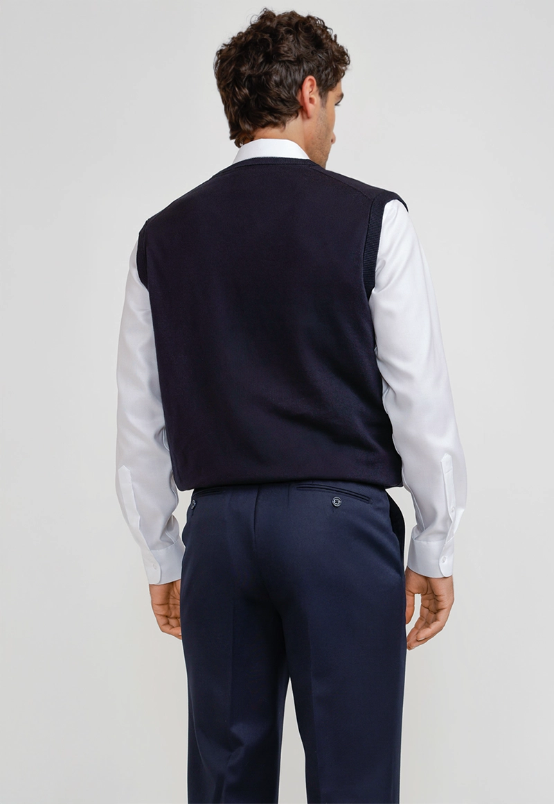 SWEATER CUELLO V SIN MANGAS ALGODON SEDA AZUL MARINO - 2