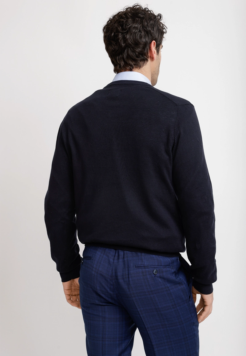 SWEATER CUELLO V ALGODON SEDA AZUL MARINO - 2