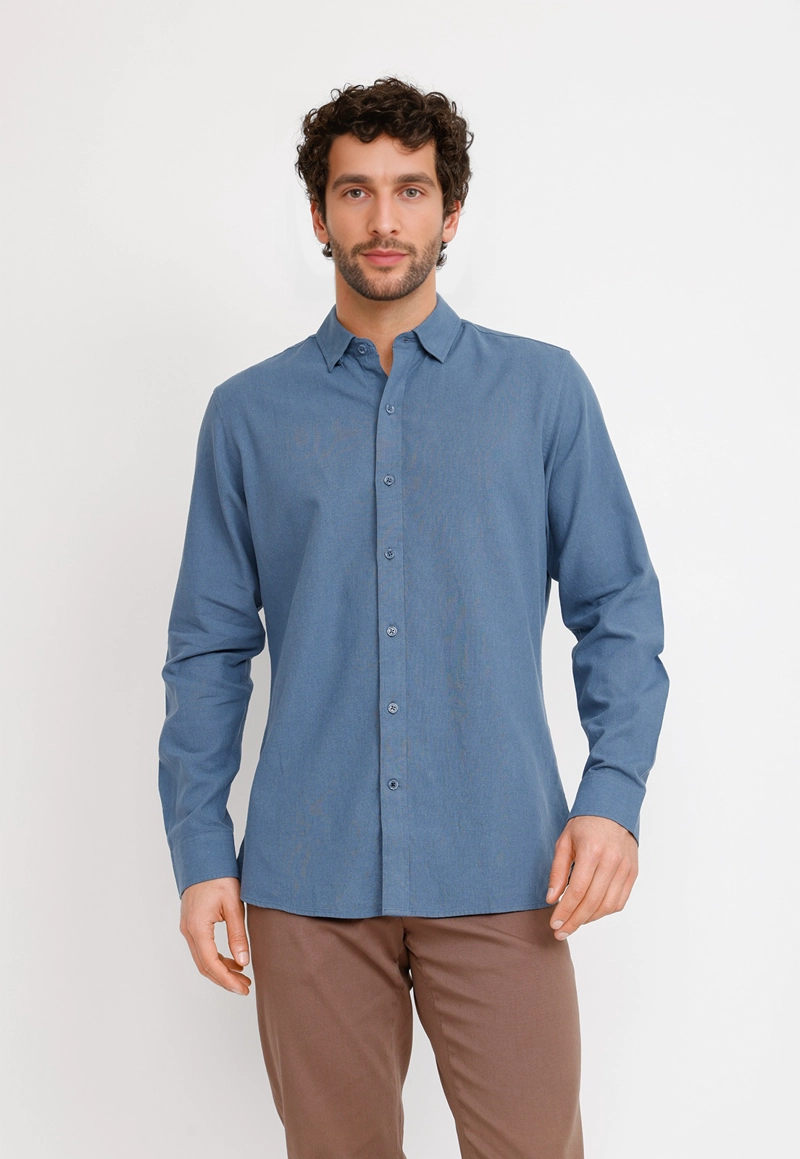 CAMISA LINO ALGODON BRAULIO AZUL PIEDRA - 1