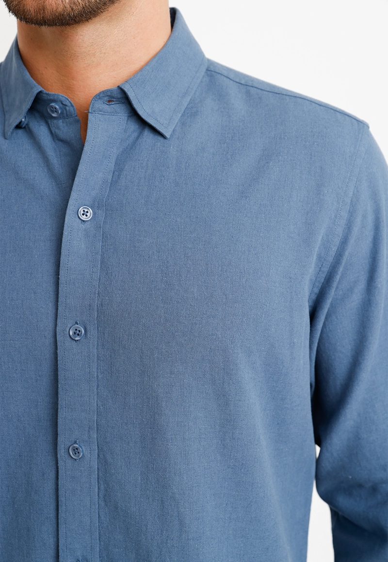 CAMISA LINO ALGODON BRAULIO AZUL PIEDRA - 3