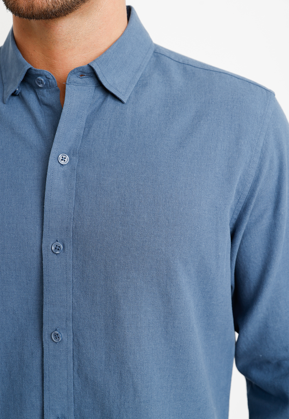 CAMISA LINO ALGODON BRAULIO AZUL PIEDRA - 3
