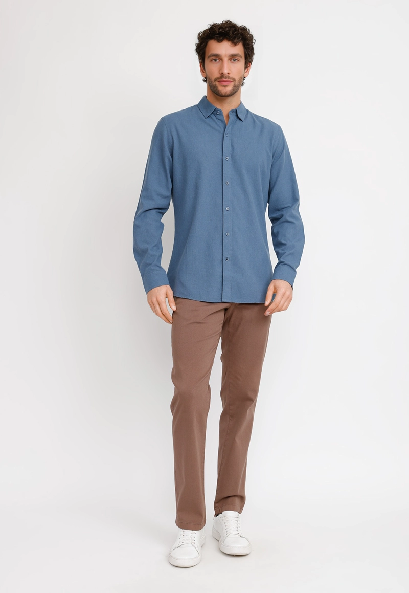CAMISA LINO ALGODON BRAULIO AZUL PIEDRA - 4