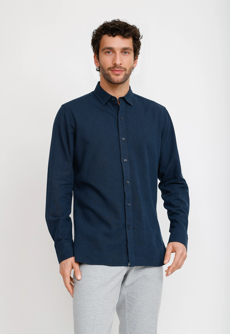 CAMISA LINO ALGODON BRAULIO AZUL MARINO - 1