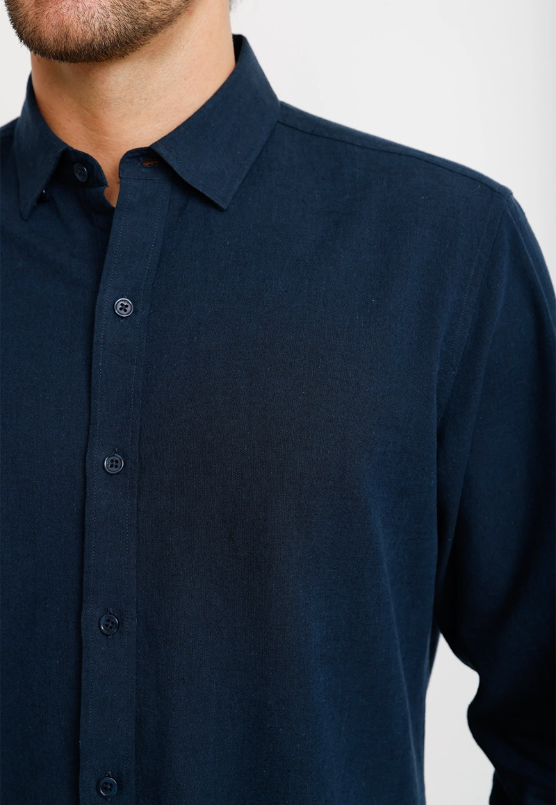 CAMISA LINO ALGODON BRAULIO AZUL MARINO - 4