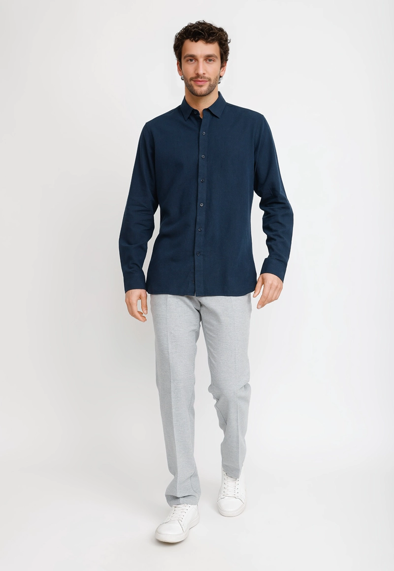 CAMISA LINO ALGODON BRAULIO AZUL MARINO - 8