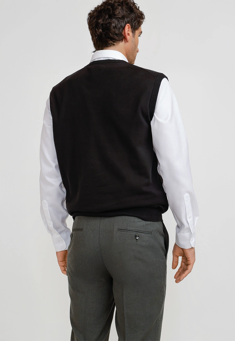 SWEATER CUELLO V SIN MANGAS ALGODON SEDA NEGRO - 2