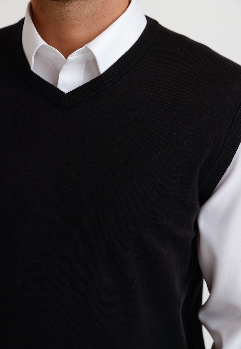 SWEATER CUELLO V SIN MANGAS ALGODON SEDA NEGRO - 3
