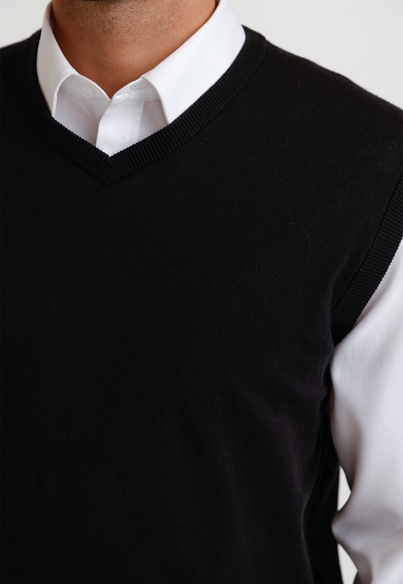 SWEATER CUELLO V SIN MANGAS ALGODON SEDA NEGRO - 3