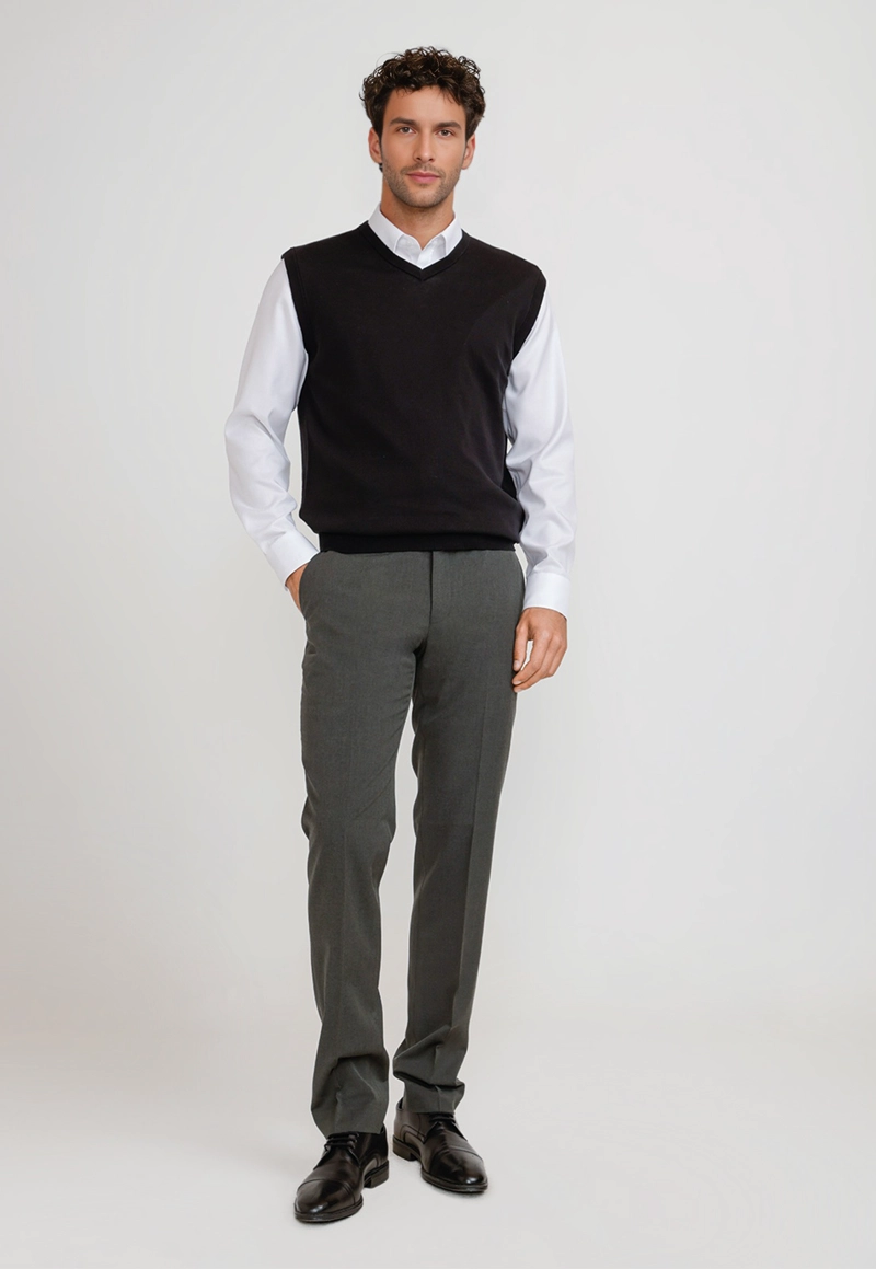 SWEATER CUELLO V SIN MANGAS ALGODON SEDA NEGRO - 4