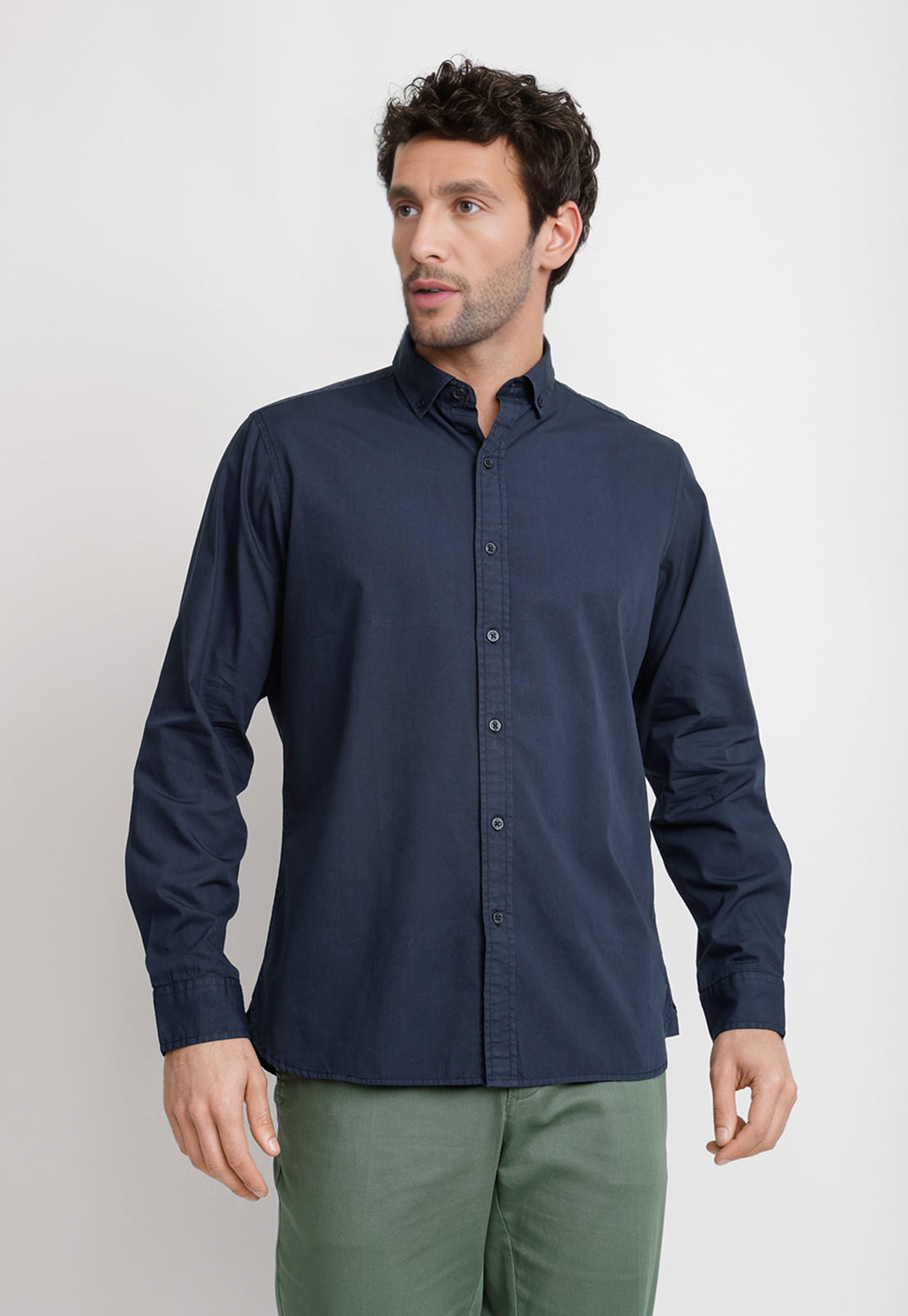 CAMISA LISA ALGODON BASILIO AZUL MARINO - 1